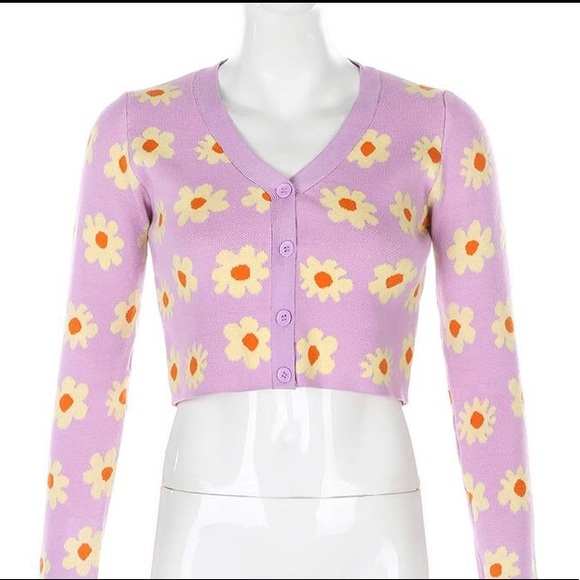 Soft Girl Daisy Lilac Crop Sweater size S - Picture 4 of 11